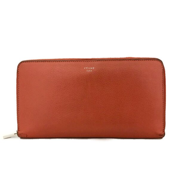 CELINE Logo Orange Leather Zip Around Long Wallet /3U0790 - Picture 1 of 7